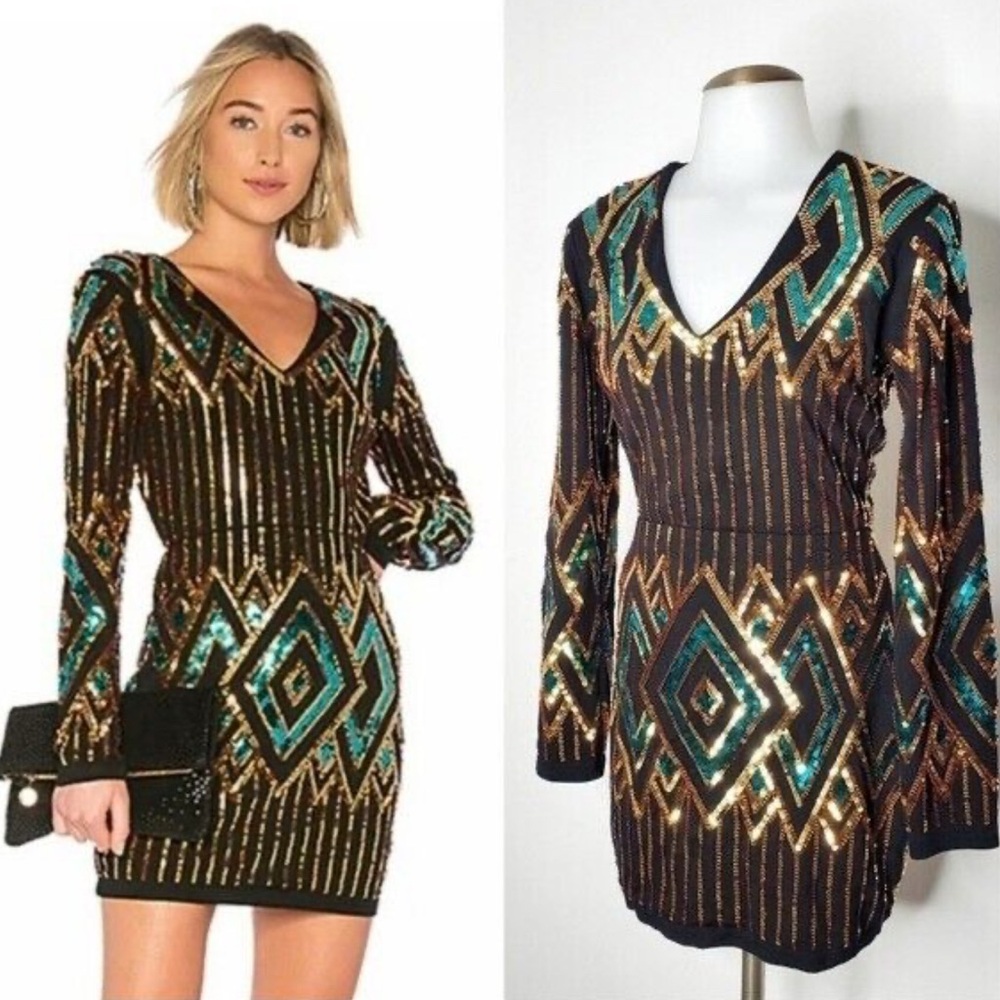 Revolve Endeless Rose Sequin Embellished Bodycon Long Sleeve Mini Dress